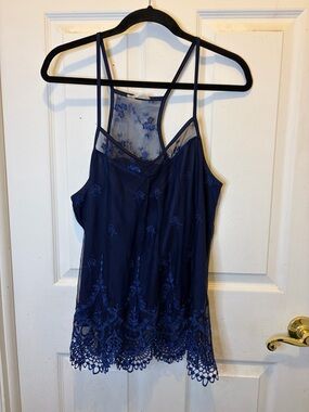 Altar'd State Navy Blue Floral Embroidered Cami
